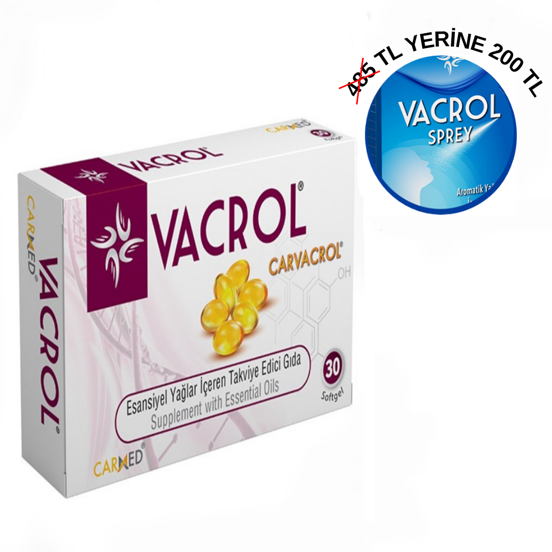 Vacrol 500mg 30 Softgel Karvakrol Ve Esansiyel Yağlar İçeren Gıda Takviyesi + VACROL SPREY 485 TL YERİNE 200 TL