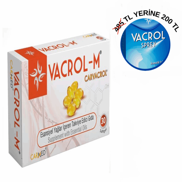 Standardize karvakrol içeren VACROL-M 500 MG 30 Soft Jel + VACROL SPREY 485 TL YERİNE 200 TL