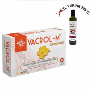 Standardize karvakrol içeren VACROL-M 500 MG 30 Soft Jel + VACROL KEKİK SUYU 295 TL YERİNE 225 TL