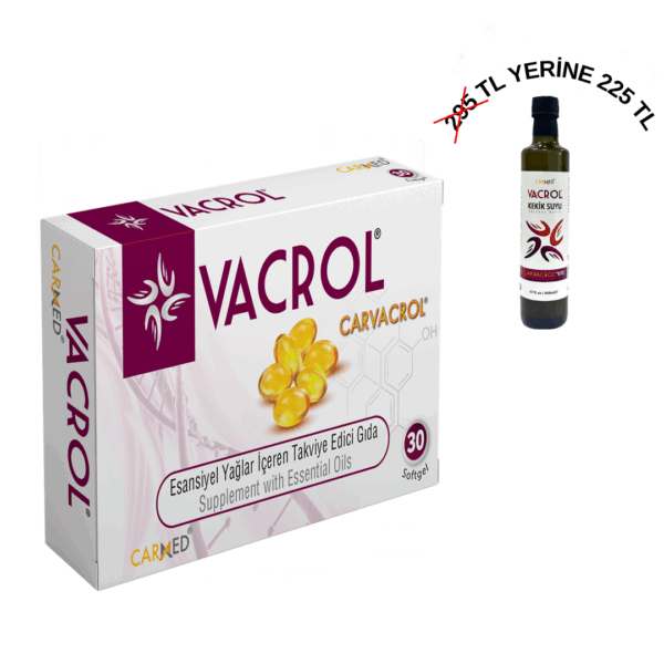 485 TL YERİNE 200 TL (8) Standardize karvakrol içeren VACROL 500 MG 30 Soft Jel +VACROL KEKİK SUYU 295 TL YERİNE 225 TL